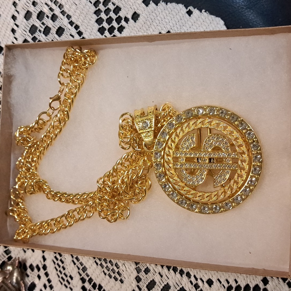 Rhinestone Dollar Sign Necklace